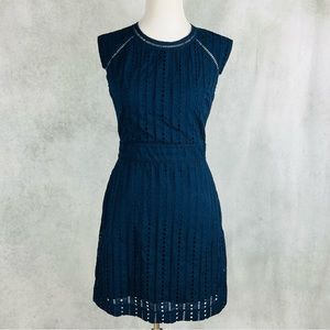 Banana Republic Navy Blue Eyelet Sheath Dress With Cap Sleeves and Pockets